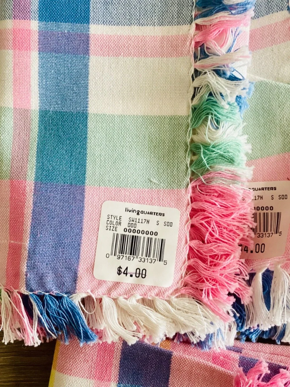 Vintage Living Quarters pastel plaid napkins Lot Of 11 Cotton India Fringed Pink
